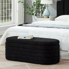 Modern Oval Storage Ottoman Bench,Upholstered Boucle Teddy Fabric End of Bed Bench with Storage,End of Bed Stool