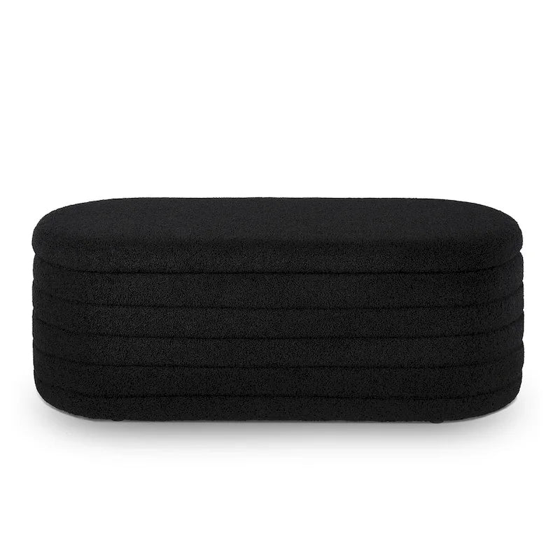Modern Oval Storage Ottoman Bench,Upholstered Boucle Teddy Fabric End of Bed Bench with Storage,End of Bed Stool