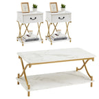 Modern 3-piece Coffee Table, Sofa Table & 1-drawer Nightstand Set of 2(Brown/Black/White)