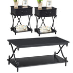 Modern 3-piece Coffee Table, Sofa Table & 1-drawer Nightstand Set of 2(Brown/Black/White)