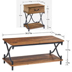 Modern 3-piece Coffee Table, Sofa Table & 1-drawer Nightstand Set of 2(Brown/Black/White)