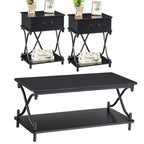 Modern 3-piece Coffee Table, Sofa Table & 1-drawer Nightstand Set of 2(Brown/Black/White)