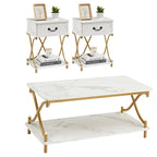 Modern 3-piece Coffee Table, Sofa Table & 1-drawer Nightstand Set of 2(Brown/Black/White)
