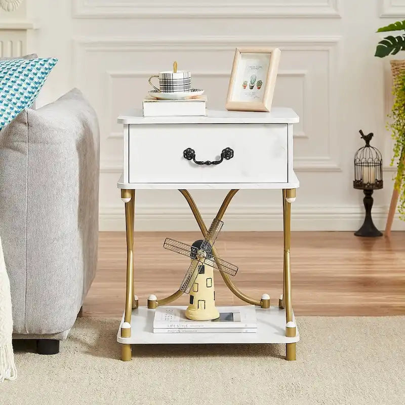 Modern 3-piece Coffee Table, Sofa Table & 1-drawer Nightstand Set of 2(Brown/Black/White)