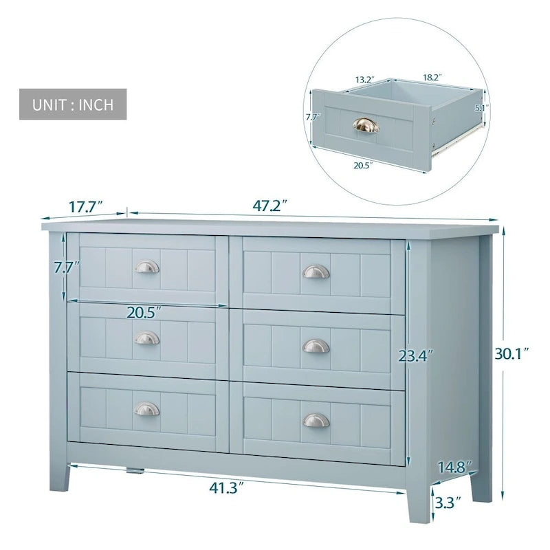 Drawer Dresser Bar Cabinet Side Cabinet,Buffet Sideboard, Solid Wood Frame,Plasticdoor Panel,Retro Shell Handle