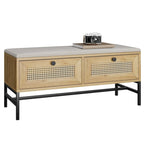 Rattan Shoe Bench Entryway Bench with 2 Storage Drawers
