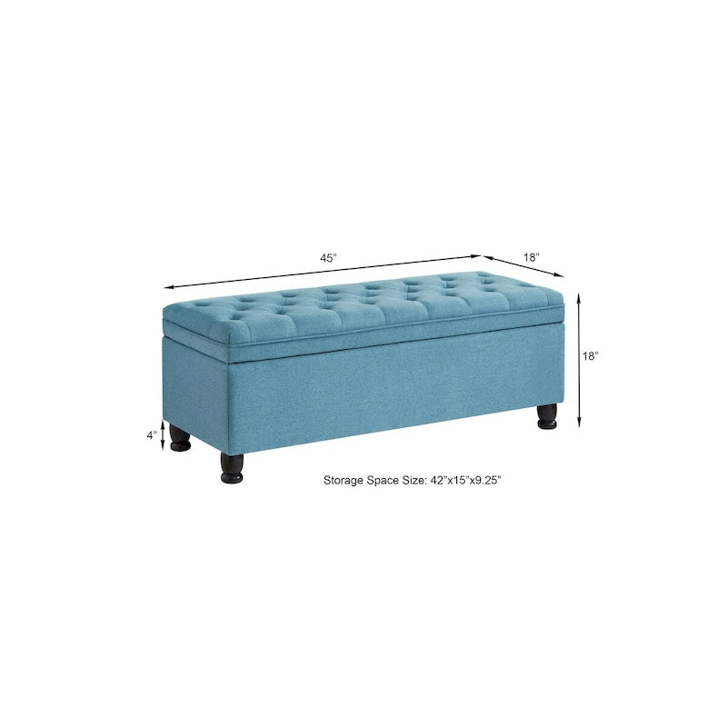 Upholstered tufted button storage bench