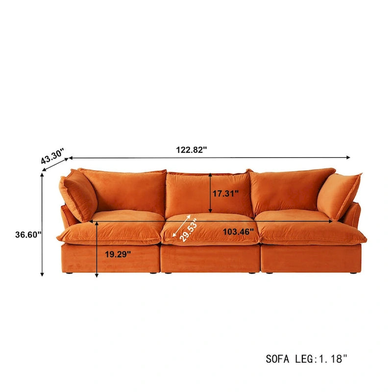 Modular Sectional Sofa Couch, 122.82  Velvet 3 Seater Sofa