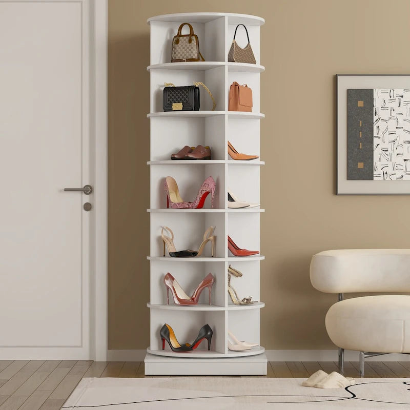 360 Rotating Shoe Cabinet with 7 Layers Can Accommodate up to 28 Paris Shoes