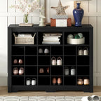 Sleek Design 24 Shoe Cubby Console, Modern Shoe Cabinet with Curved Base, Versatile Sideboard with High-quality for Hallway