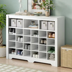 Sleek Design 24 Shoe Cubby Console, Modern Shoe Cabinet with Curved Base, Versatile Sideboard with High-quality for Hallway