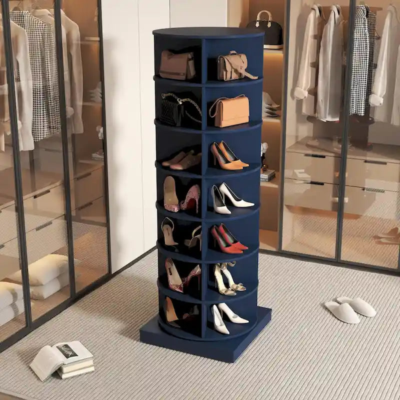 Blue 360 Rotating Shoe Cabinet 7 Layers for Living Room