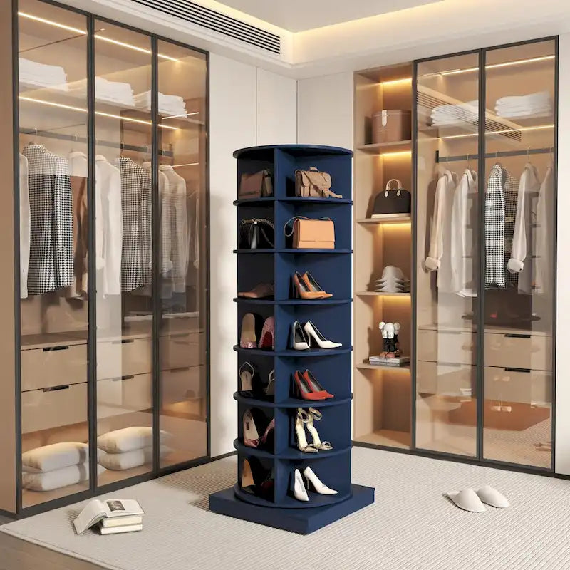 Blue 360 Rotating Shoe Cabinet 7 Layers for Living Room