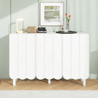 Shoe Cabinet with 5 Solid Wood Legs, Sideboard Buffet Cabinet with Adjustable Shelves, Large Storage Cabinet with Wave Doors