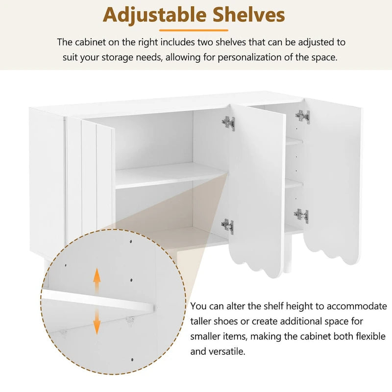 Shoe Cabinet with 5 Solid Wood Legs, Sideboard Buffet Cabinet with Adjustable Shelves, Large Storage Cabinet with Wave Doors