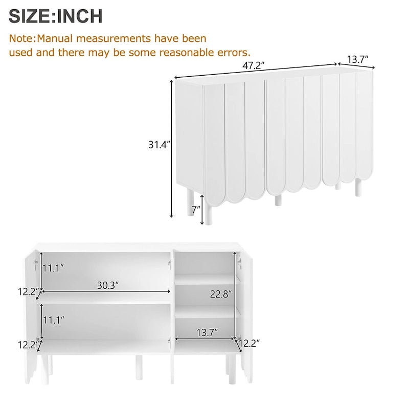 Shoe Cabinet with 5 Solid Wood Legs, Sideboard Buffet Cabinet with Adjustable Shelves, Large Storage Cabinet with Wave Doors