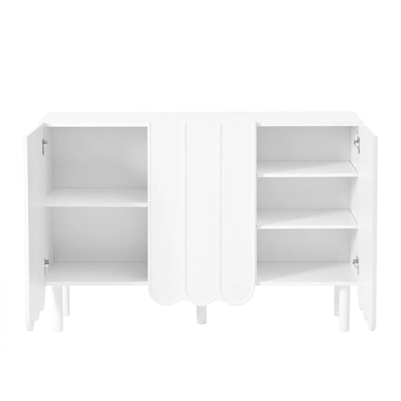 Shoe Cabinet with 5 Solid Wood Legs, Sideboard Buffet Cabinet with Adjustable Shelves, Large Storage Cabinet with Wave Doors