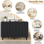 Shoe Cabinet with 5 Solid Wood Legs, Sideboard Buffet Cabinet with Adjustable Shelves, Large Storage Cabinet with Wave Doors