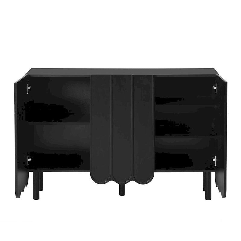 Shoe Cabinet with 5 Solid Wood Legs, Sideboard Buffet Cabinet with Adjustable Shelves, Large Storage Cabinet with Wave Doors
