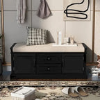 Storage Bench with 2 Drawers and 2 Cabinets, Shoe Bench with Removable Cushion for Living Room