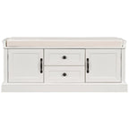 Storage Bench with 2 Drawers and 2 Cabinets, Shoe Bench with Removable Cushion for Living Room