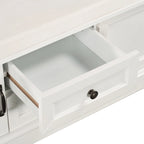 Storage Bench with 2 Drawers and 2 Cabinets, Shoe Bench with Removable Cushion for Living Room