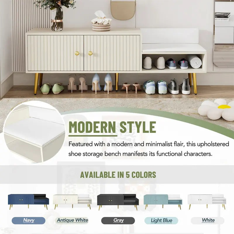 Modern Shoe Storage Bench with Hidden Storage and Upholstered Cushions