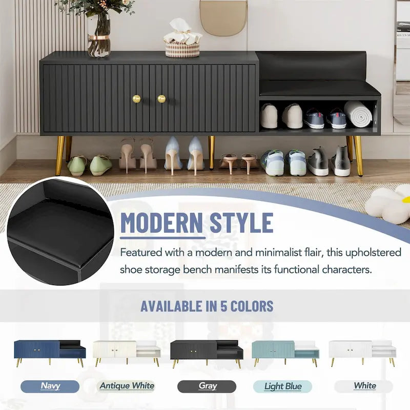 Modern Shoe Storage Bench with Hidden Storage and Upholstered Cushions
