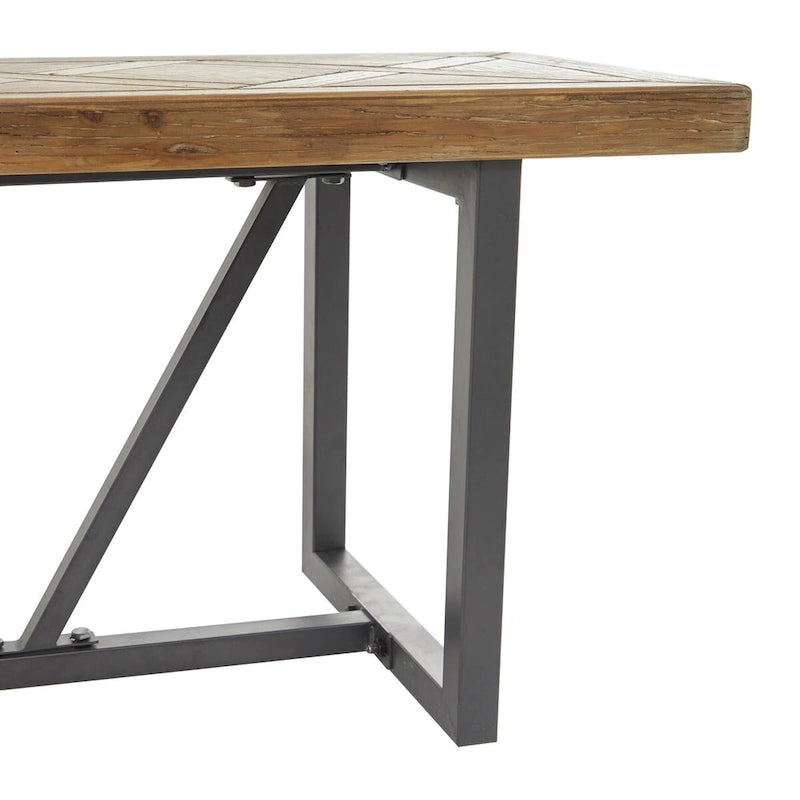 Wood Bench with Black Metal Base - Brown - Roche River Decor