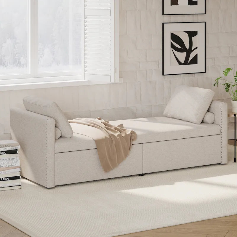 Modern Chaise Lounger Daybed Small Single Daybed with 2 Drawers,No Mattress Needed,Perfect For Living Rooms&Home Office