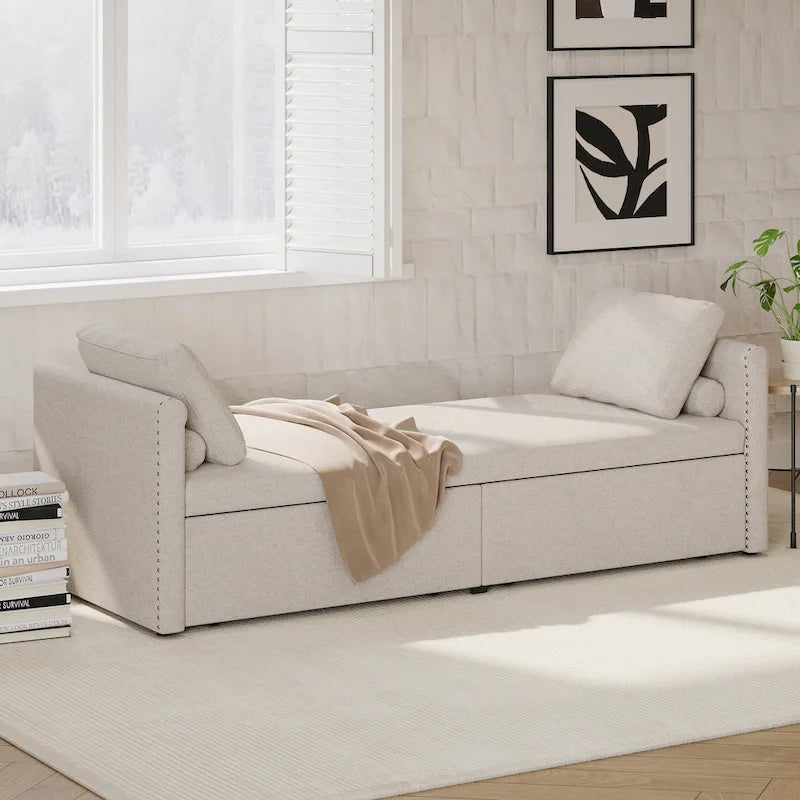 Modern Chaise Lounger Daybed Small Single Daybed with 2 Drawers,No Mattress Needed,Perfect For Living Rooms&Home Office