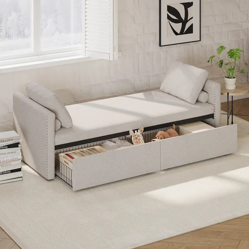 Modern Chaise Lounger Daybed Small Single Daybed with 2 Drawers,No Mattress Needed,Perfect For Living Rooms&Home Office