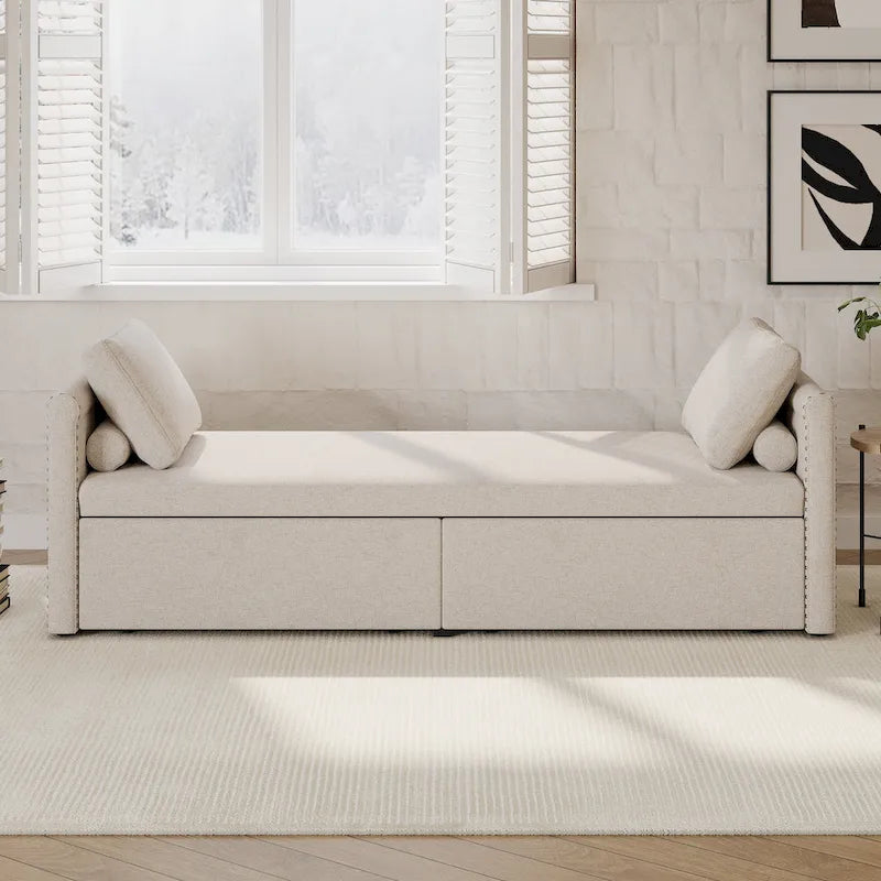 Modern Chaise Lounger Daybed Small Single Daybed with 2 Drawers,No Mattress Needed,Perfect For Living Rooms&Home Office