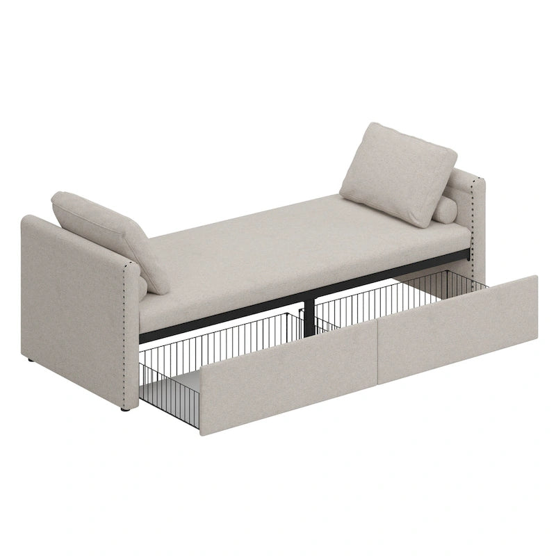 Modern Chaise Lounger Daybed Small Single Daybed with 2 Drawers,No Mattress Needed,Perfect For Living Rooms&Home Office