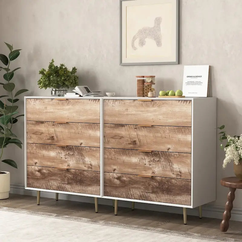 Wooden Tall 4 Drawer Dresser,Chest of Drawers with 4 Metal Legs, Anti-Tipping Device for Bedroom,Living Room