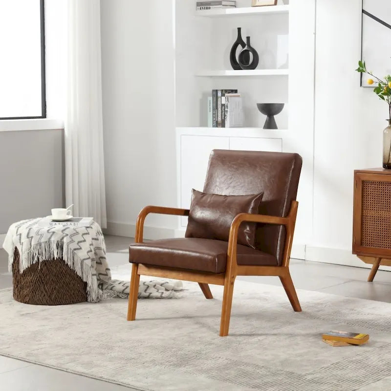 Modern PU Leather Accent Chair with One Pillow