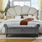62  Bedroom Tufted Button Storage Bench, Modern Fabric Upholstered Ottoman,Window Bench,Rolled Arm Design for Bedroom