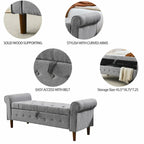 62  Bedroom Tufted Button Storage Bench, Modern Fabric Upholstered Ottoman,Window Bench,Rolled Arm Design for Bedroom