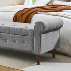 62  Bedroom Tufted Button Storage Bench, Modern Fabric Upholstered Ottoman,Window Bench,Rolled Arm Design for Bedroom