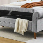 62  Bedroom Tufted Button Storage Bench, Modern Fabric Upholstered Ottoman,Window Bench,Rolled Arm Design for Bedroom
