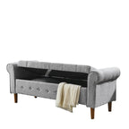62  Bedroom Tufted Button Storage Bench, Modern Fabric Upholstered Ottoman,Window Bench,Rolled Arm Design for Bedroom
