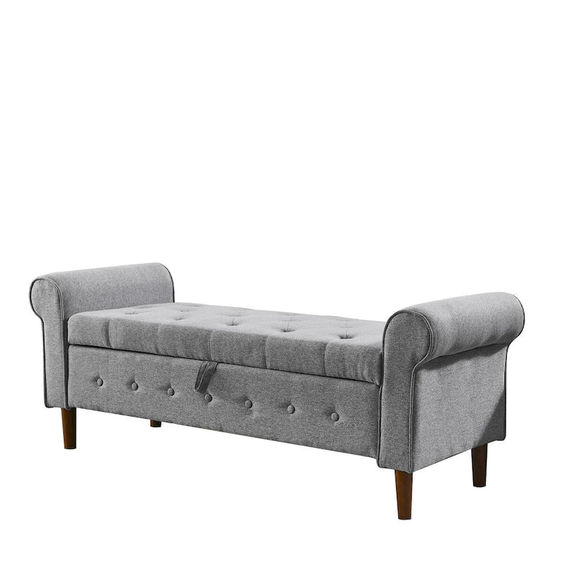 62  Bedroom Tufted Button Storage Bench, Modern Fabric Upholstered Ottoman,Window Bench,Rolled Arm Design for Bedroom