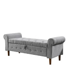 62  Bedroom Tufted Button Storage Bench, Modern Fabric Upholstered Ottoman,Window Bench,Rolled Arm Design for Bedroom