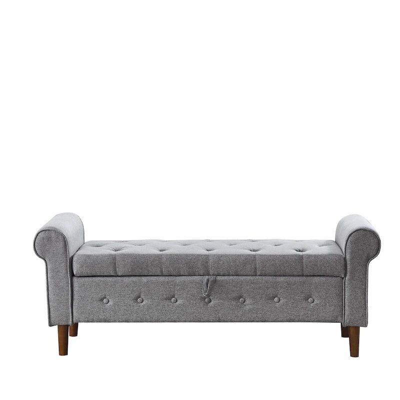 62  Bedroom Tufted Button Storage Bench, Modern Fabric Upholstered Ottoman,Window Bench,Rolled Arm Design for Bedroom