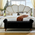 62  Bedroom Tufted Button Storage Bench, Modern Fabric Upholstered Ottoman,Window Bench,Rolled Arm Design for Bedroom