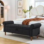 62  Bedroom Tufted Button Storage Bench, Modern Fabric Upholstered Ottoman,Window Bench,Rolled Arm Design for Bedroom