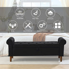 62  Bedroom Tufted Button Storage Bench, Modern Fabric Upholstered Ottoman,Window Bench,Rolled Arm Design for Bedroom