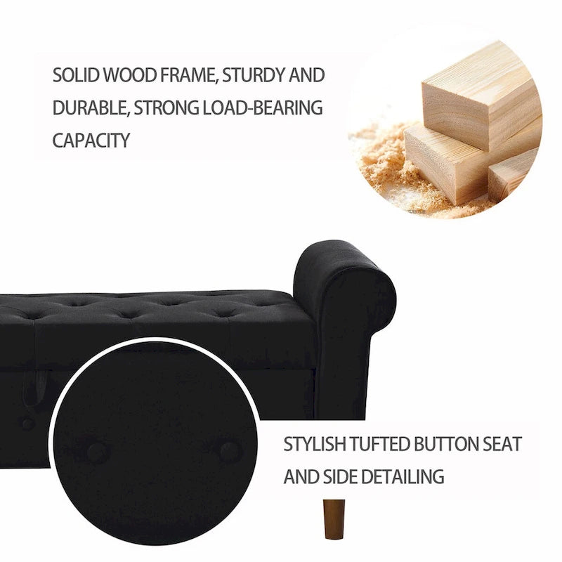 62  Bedroom Tufted Button Storage Bench, Modern Fabric Upholstered Ottoman,Window Bench,Rolled Arm Design for Bedroom
