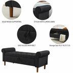 62  Bedroom Tufted Button Storage Bench, Modern Fabric Upholstered Ottoman,Window Bench,Rolled Arm Design for Bedroom