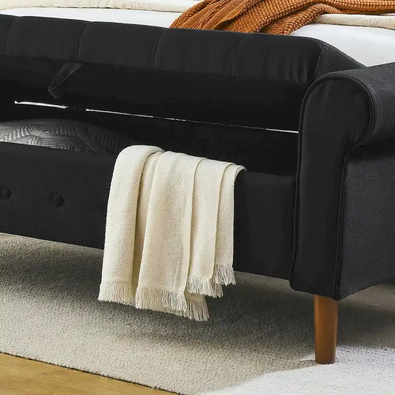 62  Bedroom Tufted Button Storage Bench, Modern Fabric Upholstered Ottoman,Window Bench,Rolled Arm Design for Bedroom